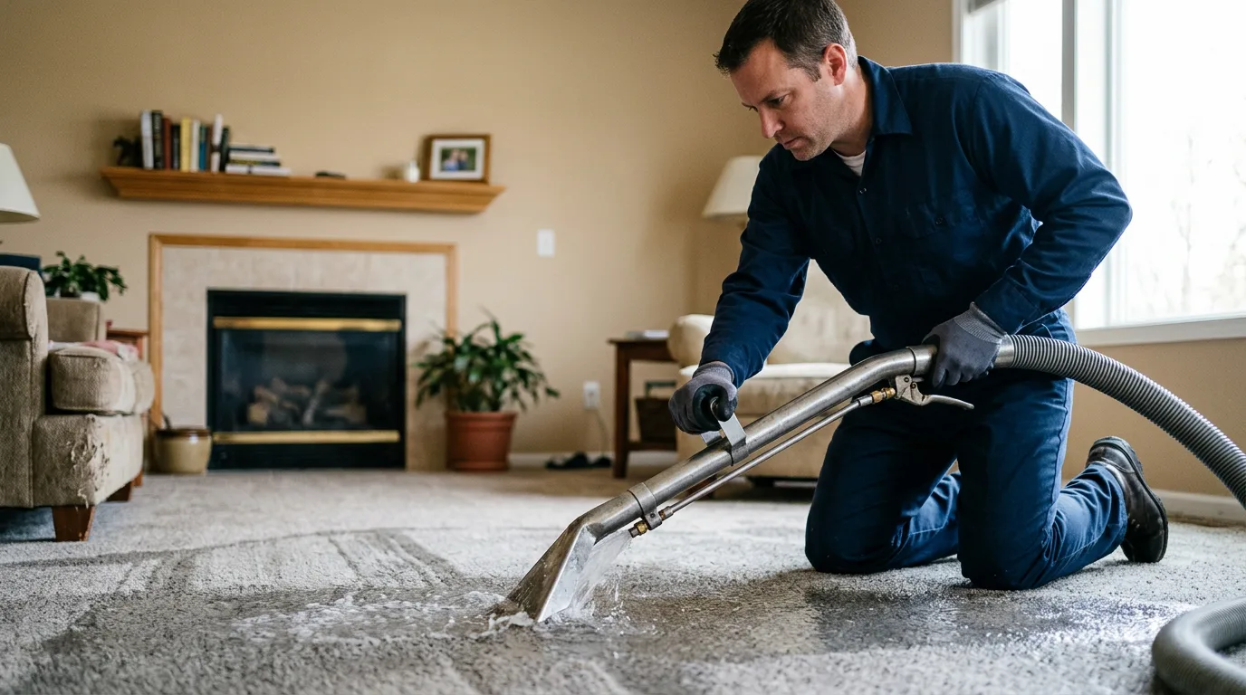 Water damage restoration technician working near East Dorset, VT